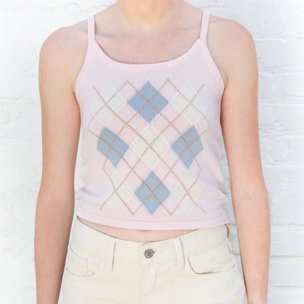 Brandy Melville Pink Emma Argyle Tank Top